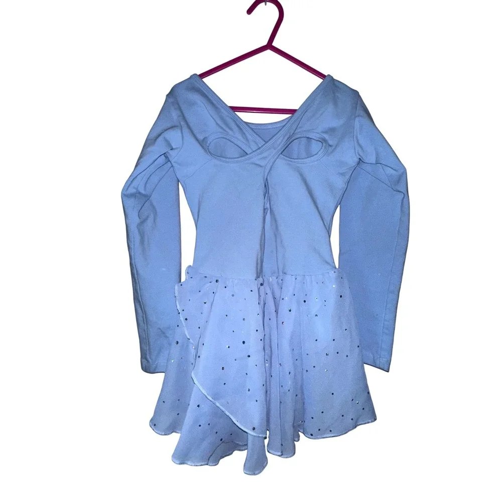Girls‎ Blue Long Sleeve Leotard Dress Dance Gymnastics Sparkle size s